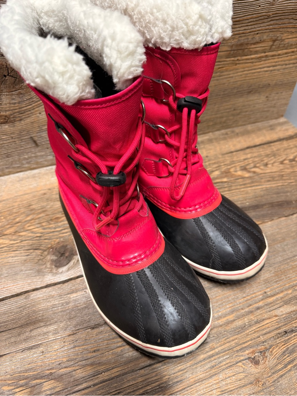 Sorel Kids Hot Pink and Black Winter Boots with Faux Shearling